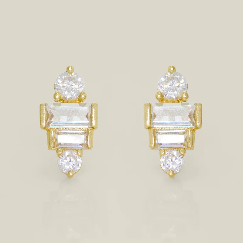 women's earrings Christmas gift -Bezel CZ Baguette Stud Earrings