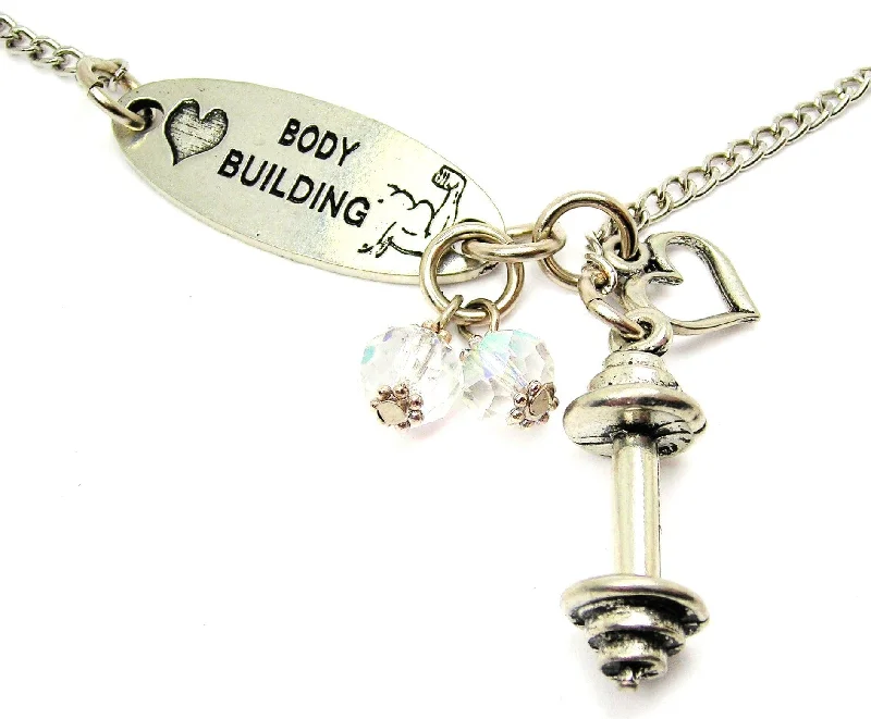 women's necklaces adjustable length -Love Body Building And Barbell Lariat Necklace