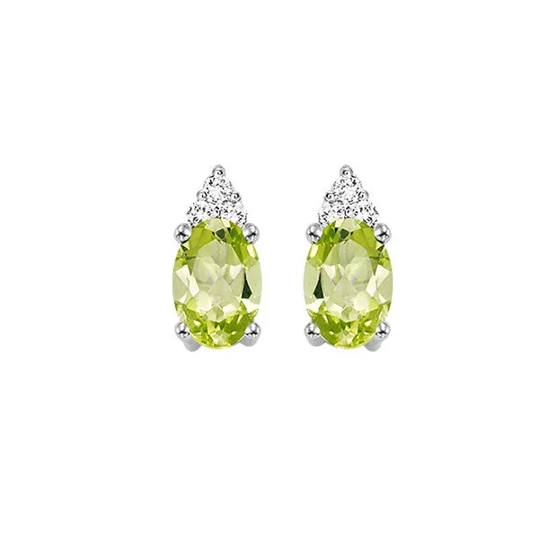 women's earrings trendy look -10K White Gold Peridot Diamond Stud Earrings