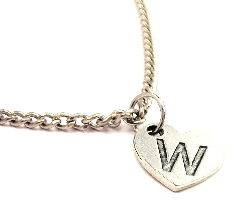 women's necklaces antique design -Heart Shaped Initial W Single Charm Necklace