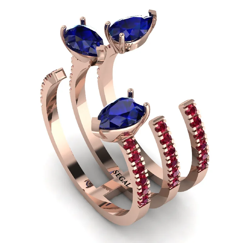 women's rings with side stones -Pear Shape Sapphire Glam Open Ring - Quinn No. 59