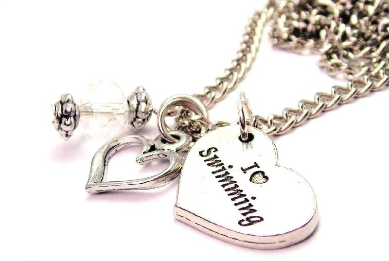 women's necklaces premium quality -I Love Swimming Heart And Crystal Necklace