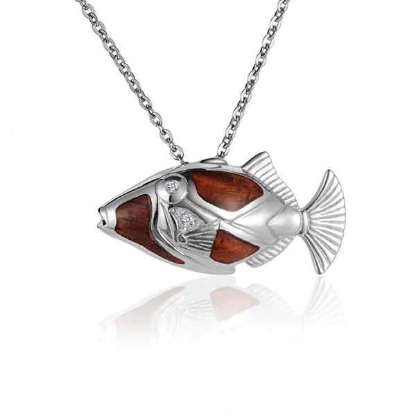 women's necklaces high-end fashion -Sterling Silver Koa Wood Humuhumunukunukuapua's Fish Pendant 18" Necklace