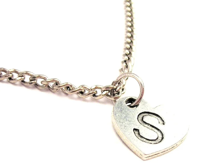 women's necklaces boho style -Heart Shaped Initial S Single Charm Necklace