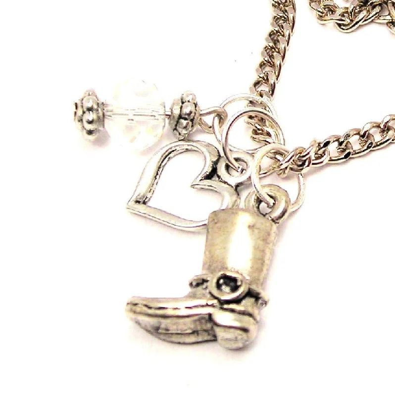 women's necklaces adjustable clasp -Motorcycle Boot Heart And Crystal Necklace