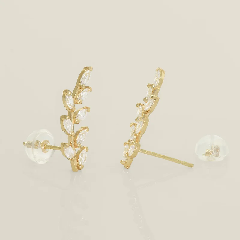 women's earrings infinity design -Marquise Leaf Climber Stud Earrings