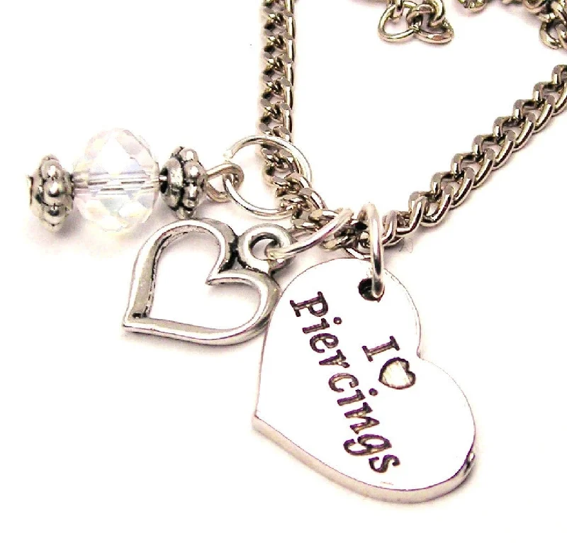 women's necklaces trendy and stylish -I Love Piercings Heart Necklace with Small Heart