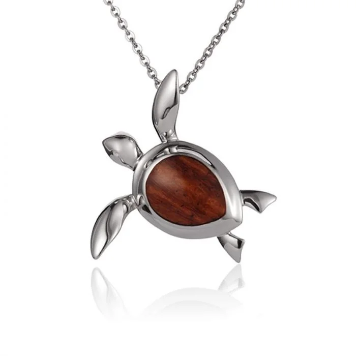 women's necklaces bold statement -Sterling Silver Koa Wood Honu Turtle Pendant18" Necklace