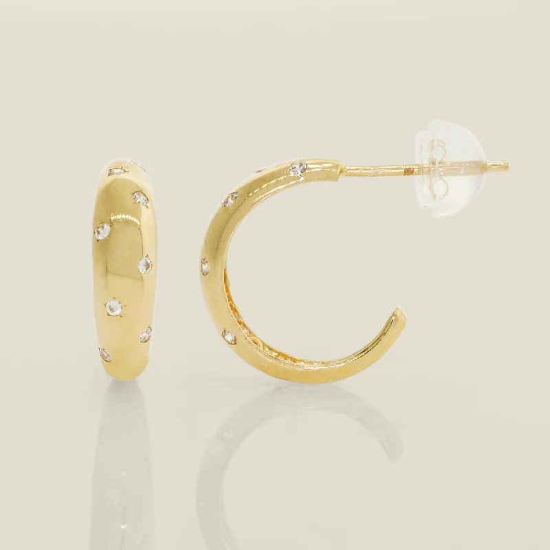 women's earrings with mixed metals -CZ Studded Huggie Hoop Earrings