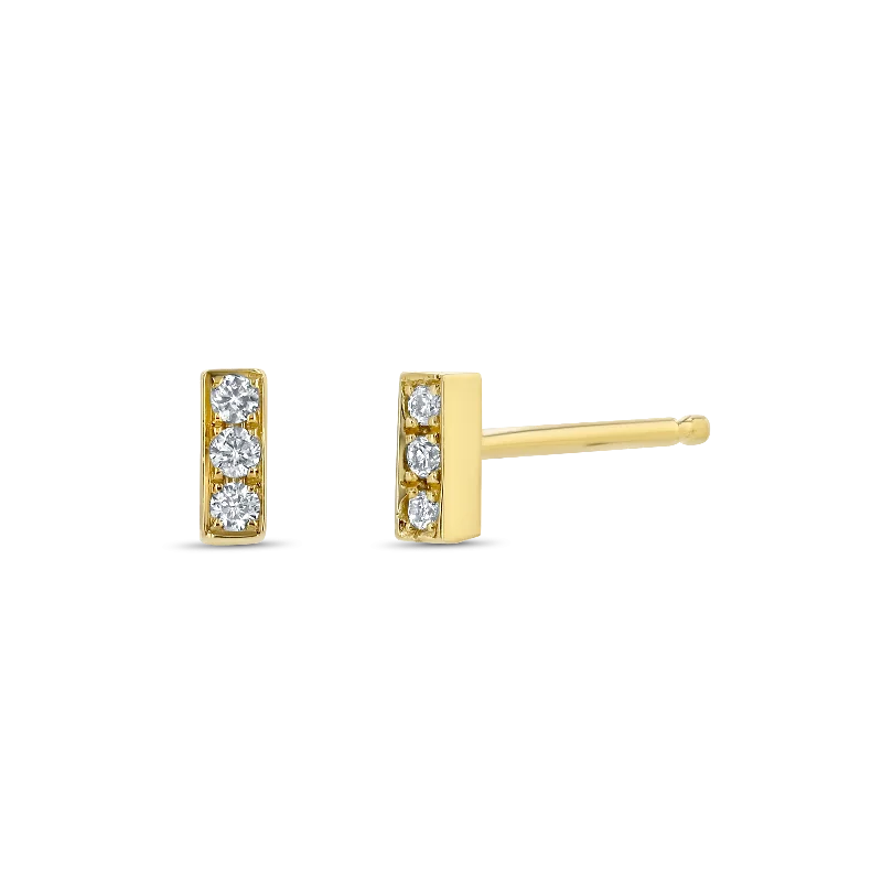 women's earrings classic solitaire -Micro Bar Studs With Pave