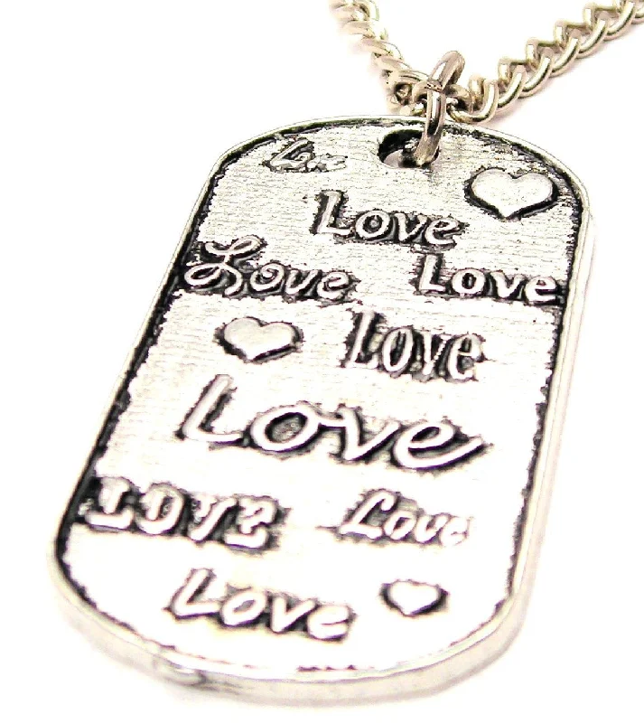 women's necklaces zodiac sign -Love Love Love Dog Tag Large Single Charm Necklace