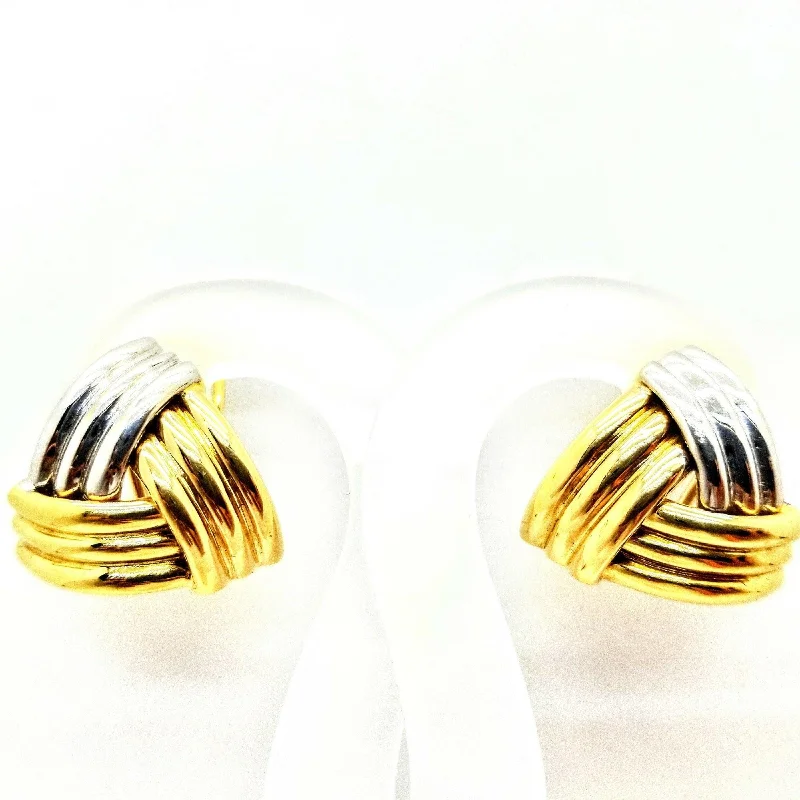 women's earrings with diamond accents -18 kt White and Yellow Gold Triangle Earrings