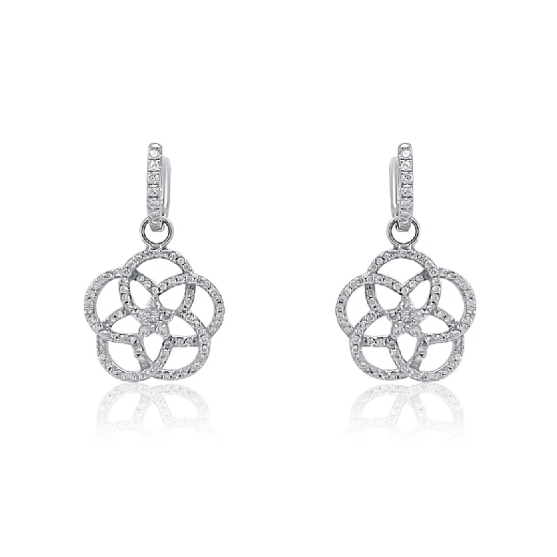 women's earrings high-end fashion -1.68 Cttw Round Diamond Flower 14K White Gold Dangle Earrings