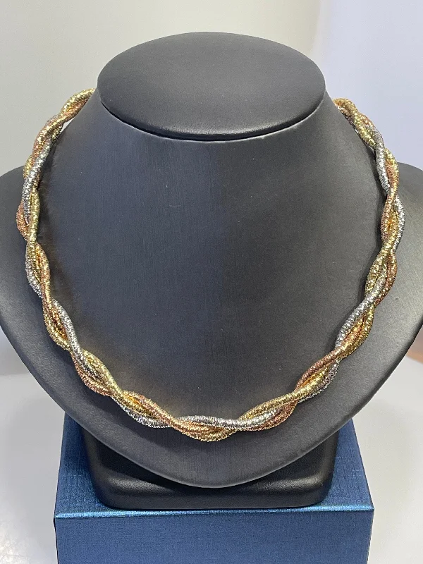 women's necklaces silver -14 Karat Tri-Color Gold Braided Stretch Mesh Necklace