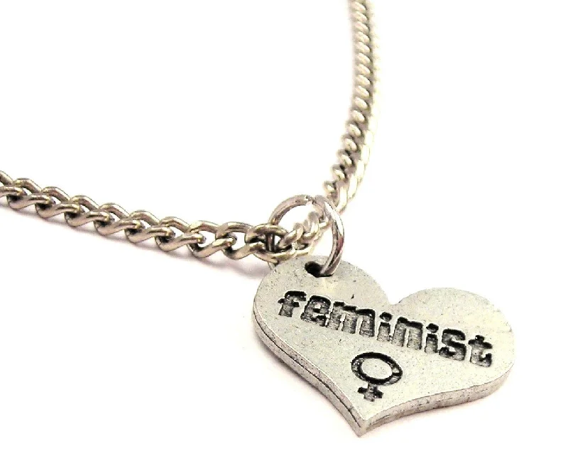 women's necklaces boho style -Feminist Heart Single Charm Necklace