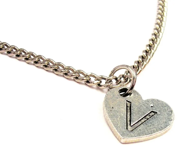 women's necklaces modern design -Heart Shaped Initial V Single Charm Necklace