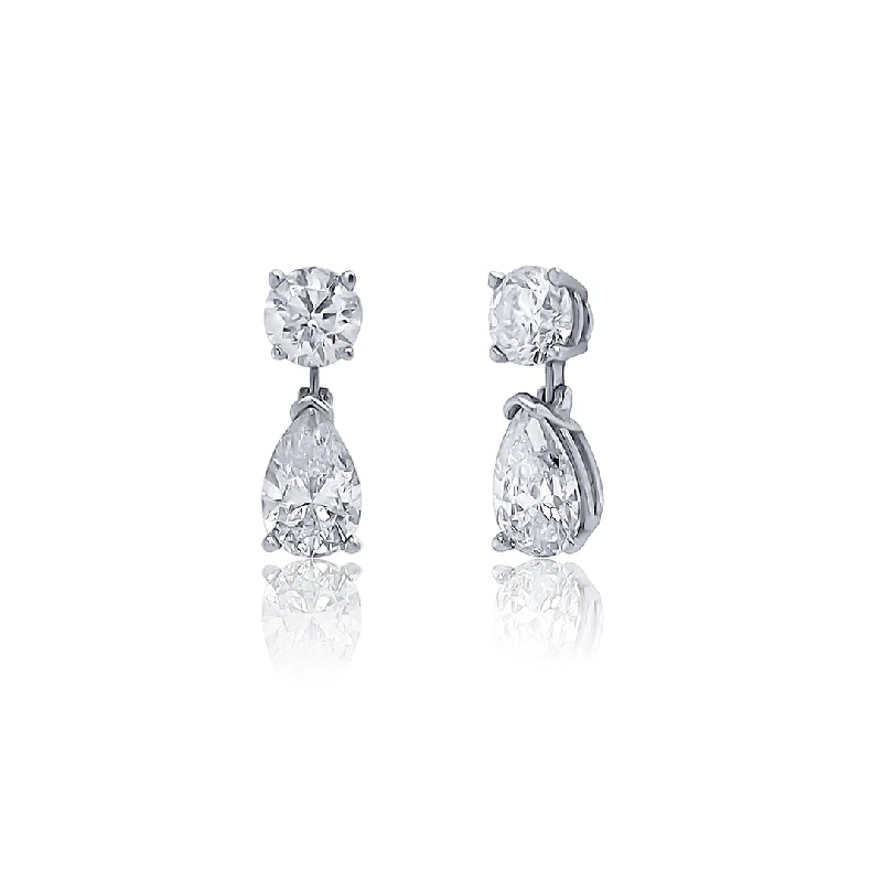 women's earrings everyday wear -2.84 Carat Pear and Round Diamond Drop 14K White Gold Earrings