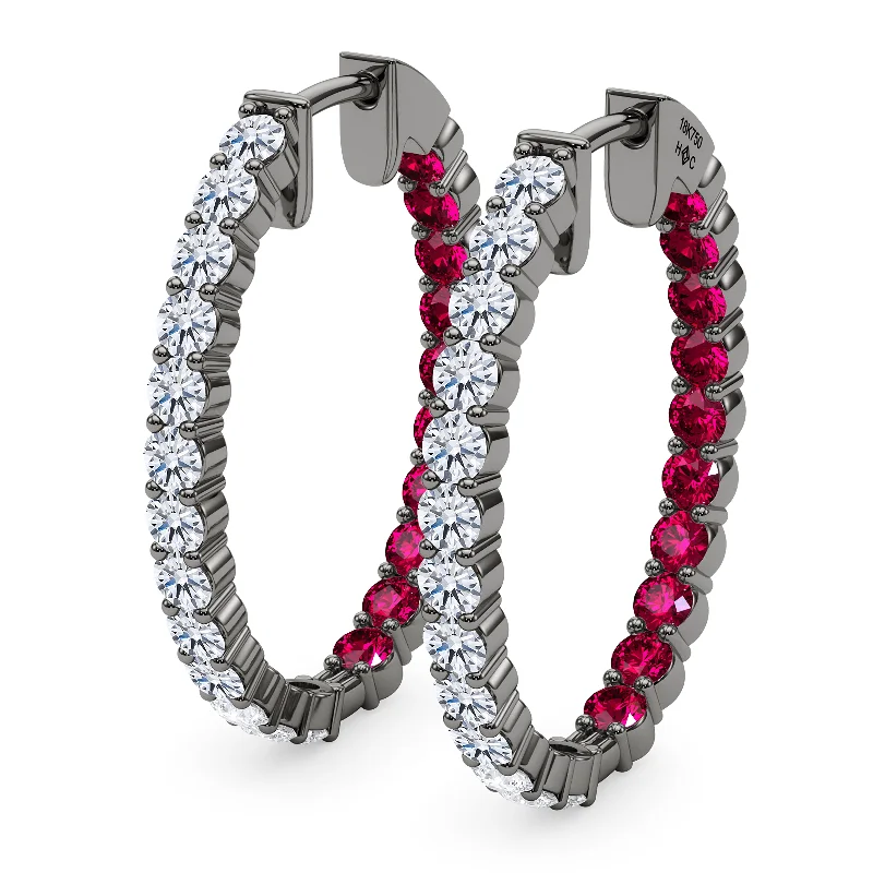 women's earrings perfect daily wear -Oval Shape Diamond & Birthstone Inside Out Hoops