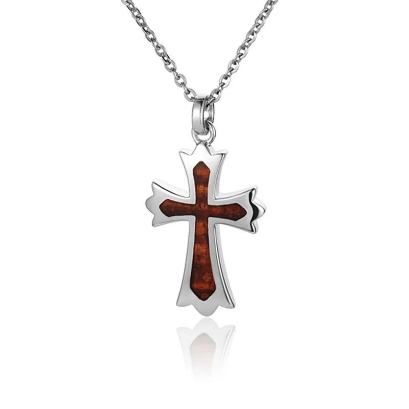 women's necklaces baroque style -Sterling Silver Koa Wood Cross Pendant18" Necklace