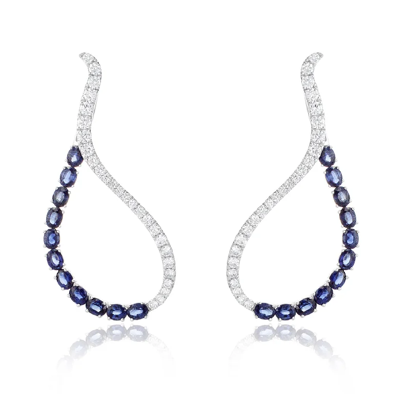 women's earrings Valentine's Day gift -5.25 Carat Sapphire and 1.50 Carat Round Diamond Drop Earrings set in 18K White Gold