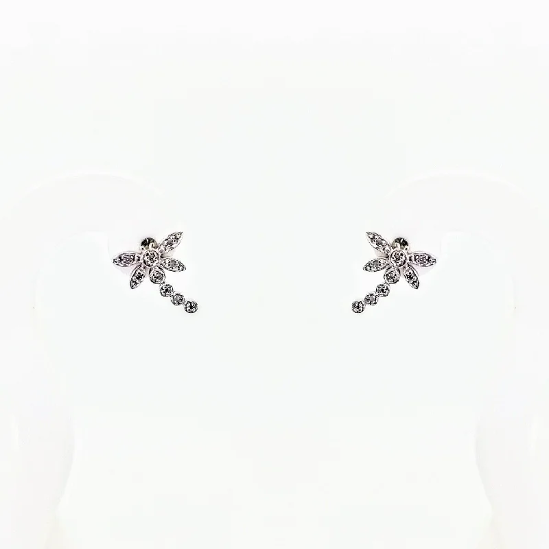 women's earrings with mixed metals -9 kt White Gold Dragon Fly Diamond Earrings