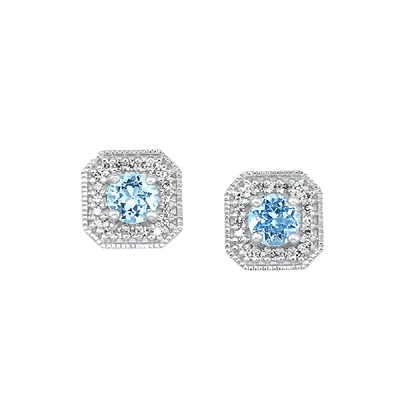 women's earrings elegant look -10K White Gold Blue Topaz Diamond Stud Earrings