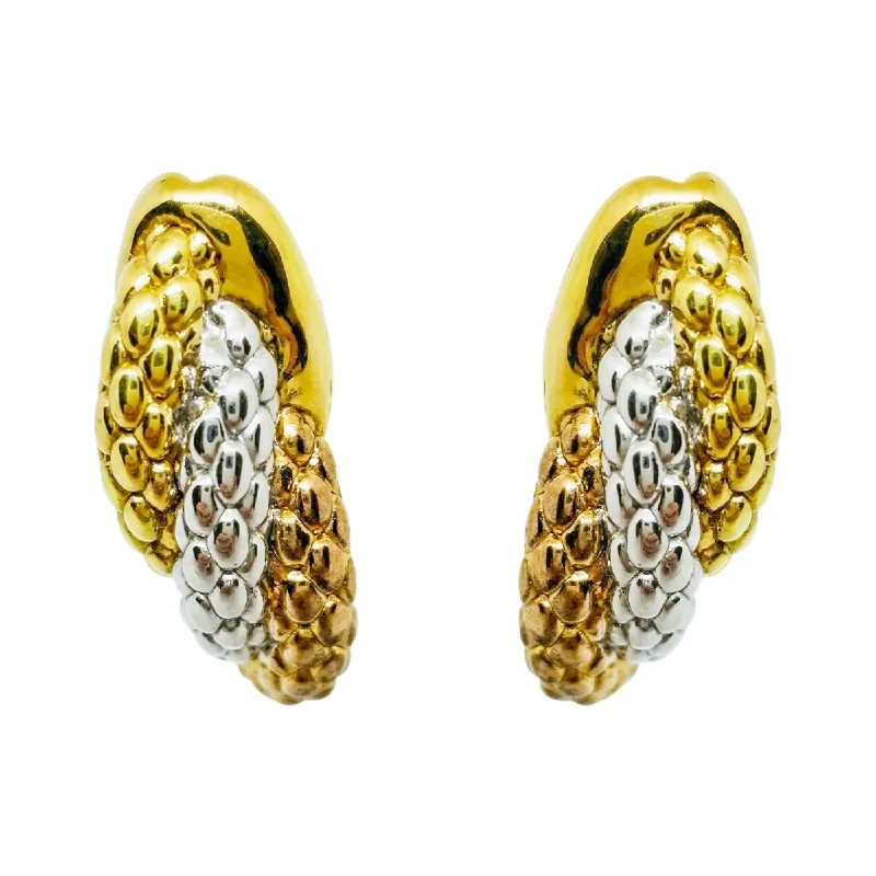 women's earrings classic solitaire -Tri-color 18 kt Gold Fope Link Earrings