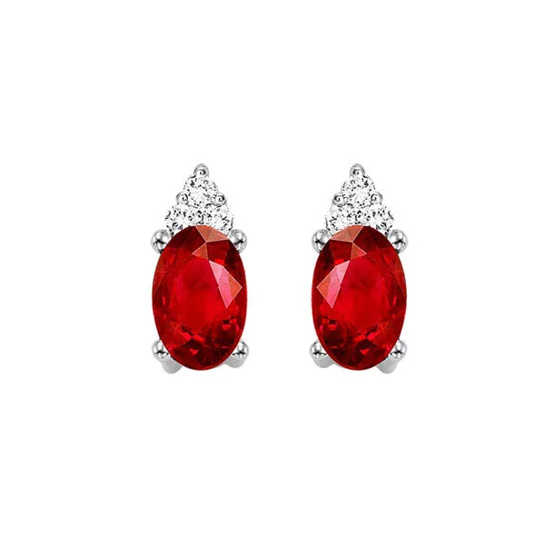 women's earrings everyday wear -10K White Gold Garnet Diamond Stud Earrings