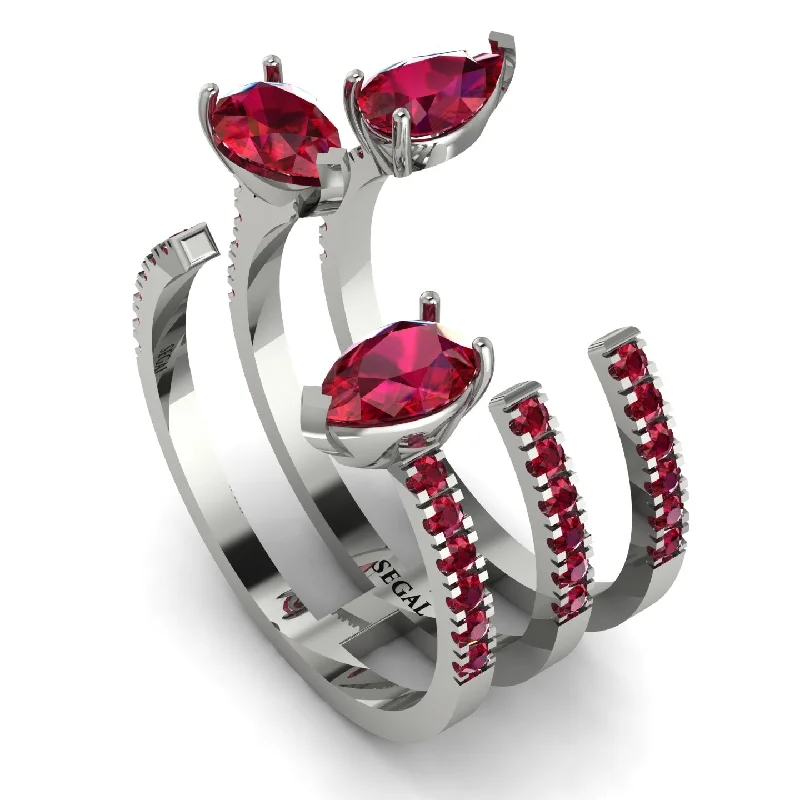 women's rings thick band -Pear Shape Ruby Glam Open Ring - Quinn No. 57