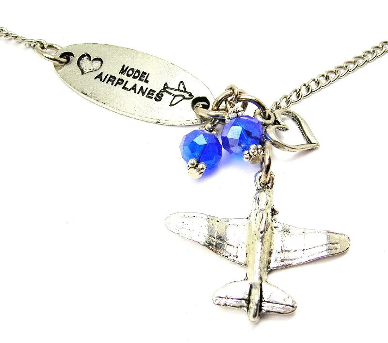 women's necklaces boho style -Love Model Airplanes And Hellcat Fighter Plane Lariat Necklace