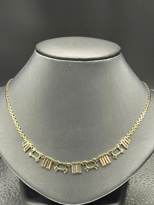 women's necklaces bold and stylish -14 Karat Tri-Colored Gold Grecian Necklace