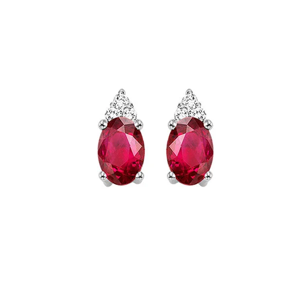 women's earrings luxury statement -10K White Gold Ruby Diamond Stud Earrings