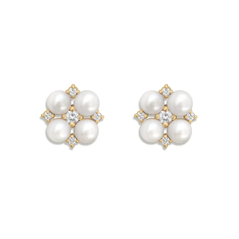 women's earrings dangle earrings -Large Deco Pearl & Diamond Bridal Stud Earrings