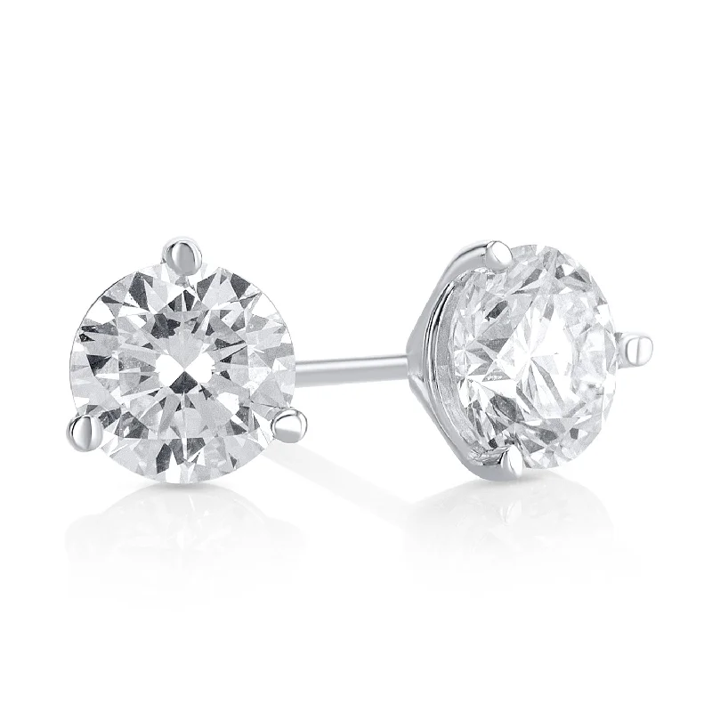 women's earrings Valentine's Day gift -1.50 Carat 3 Prong Martini Set Lab Grown Diamond Studs in 14K White Gold