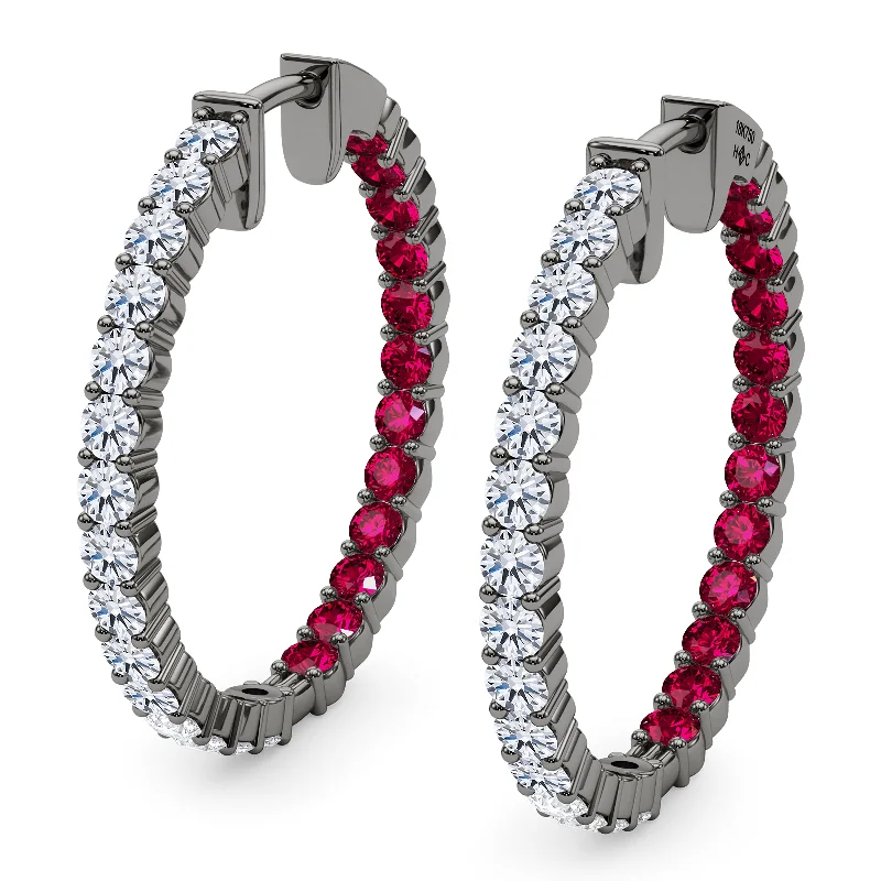 women's earrings classic elegance -Round Shape Diamond & Birthstone Inside Out Hoops