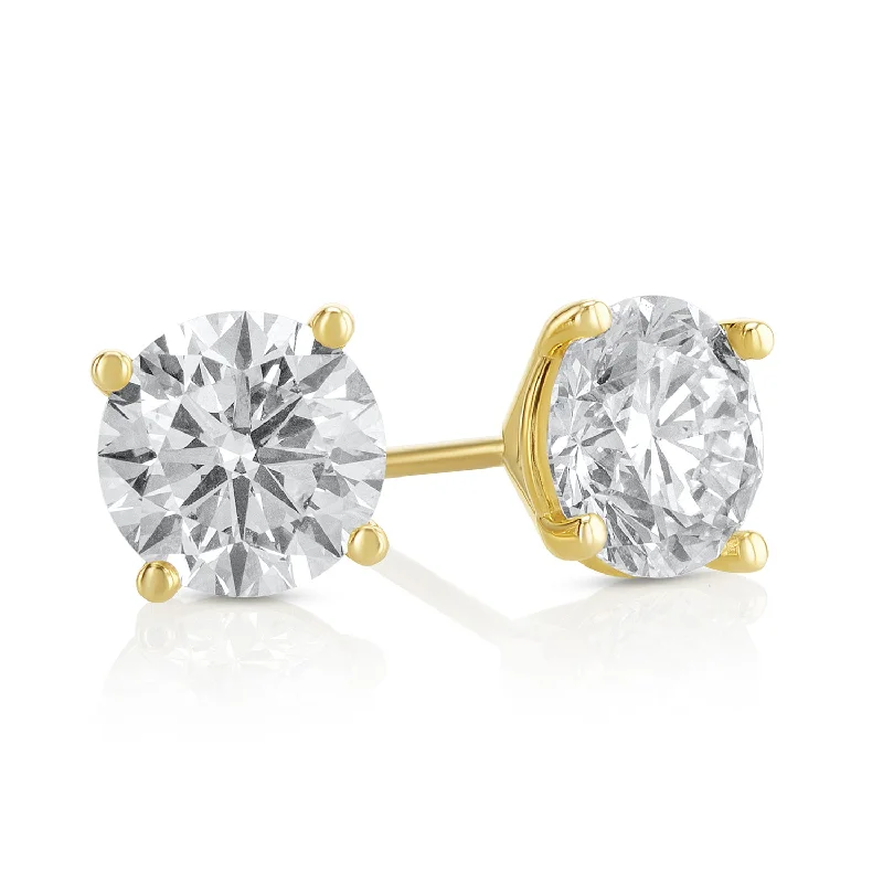 women's earrings delicate hoops -2.59 Carat Round Lab Grown Diamond Ear Studs set in 14K Yellow Gold (4 Prong Setting)