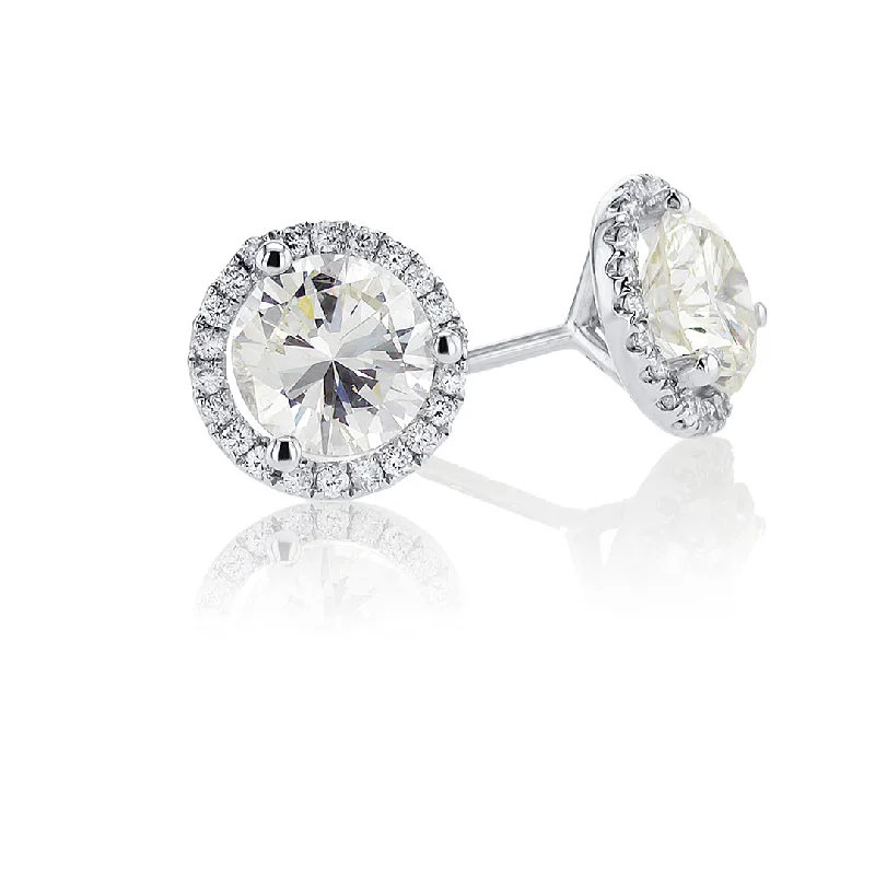 women's earrings delicate and dainty -2.03 CT Round Diamond Halo 18K White Gold Stud Earrings