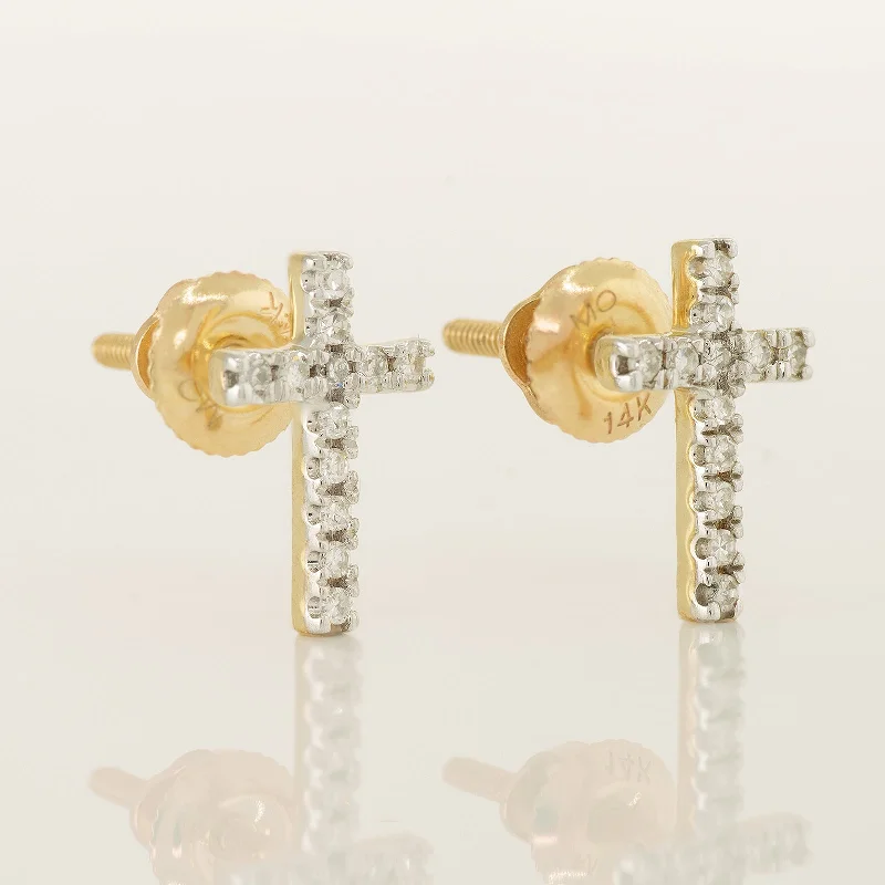 women's earrings handcrafted jewelry -Micro-Pavé  Diamond Cross Stud Earrings