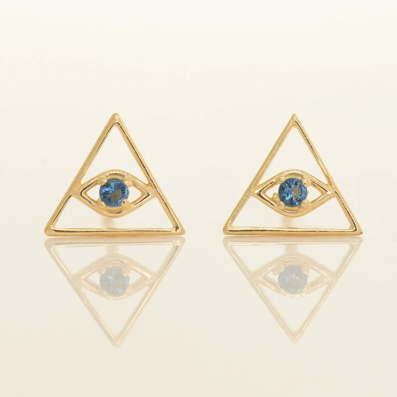 women's earrings classic solitaire -Triangle Sapphire Evil Eye Stud Earrings