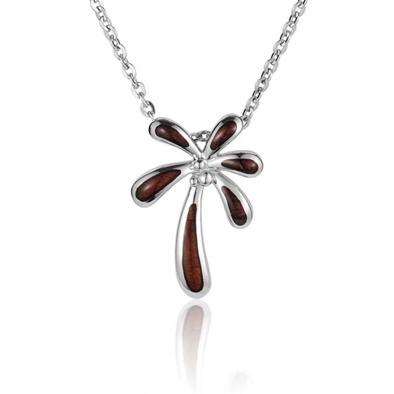 women's necklaces fashionable yet simple -Sterling Silver Koa Wood Round Edge Palm Tree Pendant18" Necklace