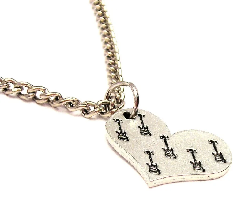 women's necklaces antique design -Guitars All Over Your Heart Single Charm Necklace