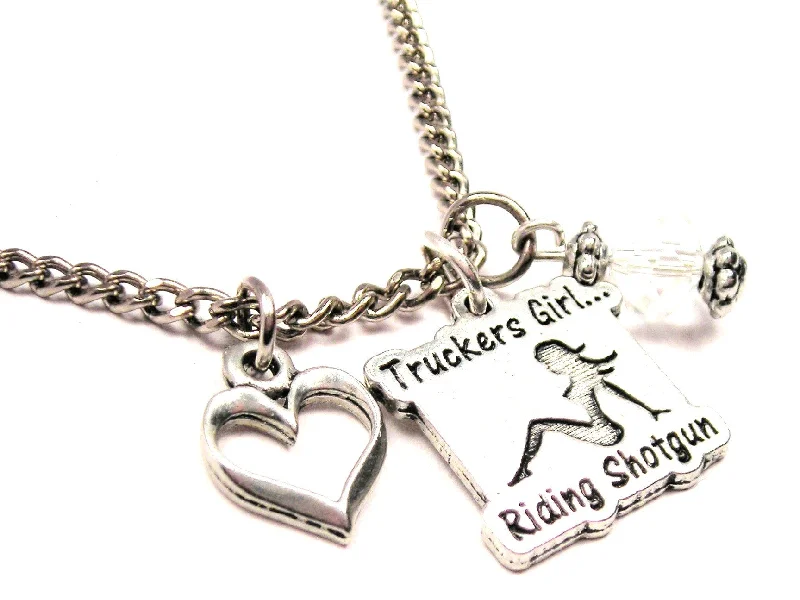 women's necklaces ethically sourced -Truckers Girl Riding Shotgun Necklace with Small Heart