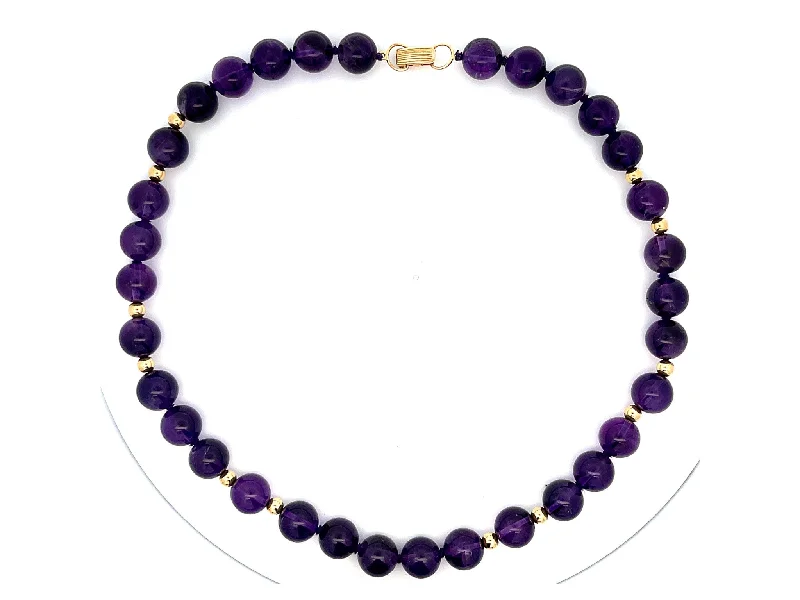 women's necklaces designer brand -Rare Mings Hawaii Amethyst and Gold Bead Strand Necklace