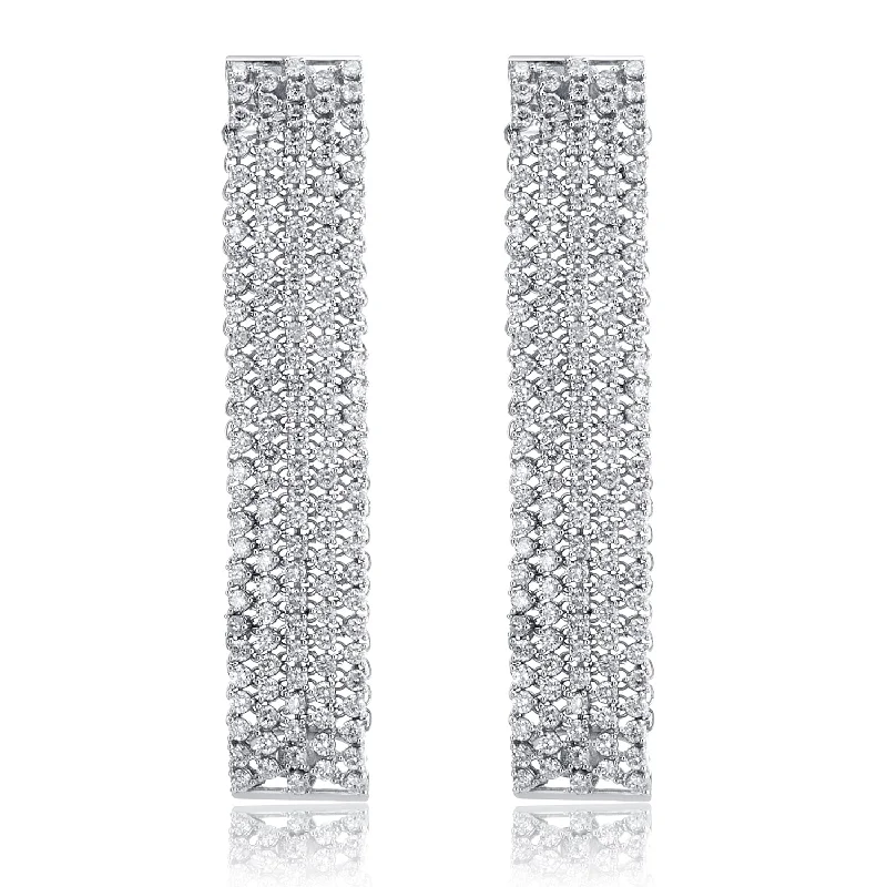 women's earrings stud earrings -5.07 Carat 5 Row Line Natural Diamond Earrings Set in 18K White Gold