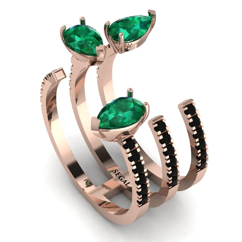 women's rings celestial theme -Pear Shape Emerald Glam Open Ring - Quinn No. 35