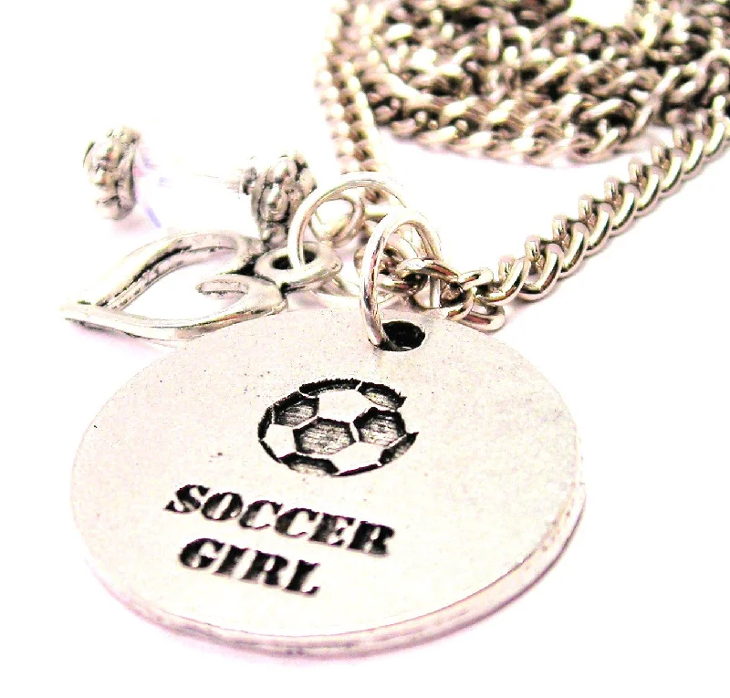 women's necklaces mother of pearl -Soccer Girl Circle Heart And Crystal Necklace