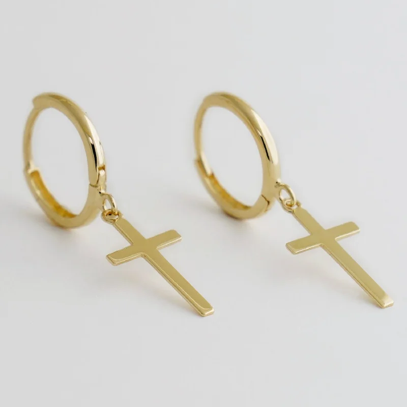 women's earrings with diamond accents -Plain Cross Drop Earrings