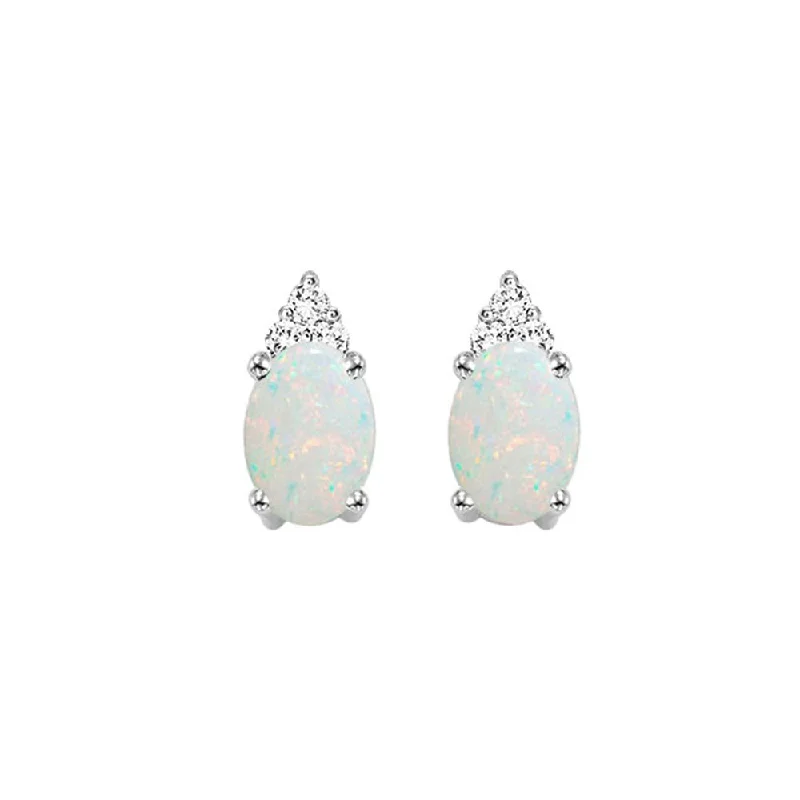 women's earrings opal beauty -10K White Gold Opal Diamond Stud Earrings