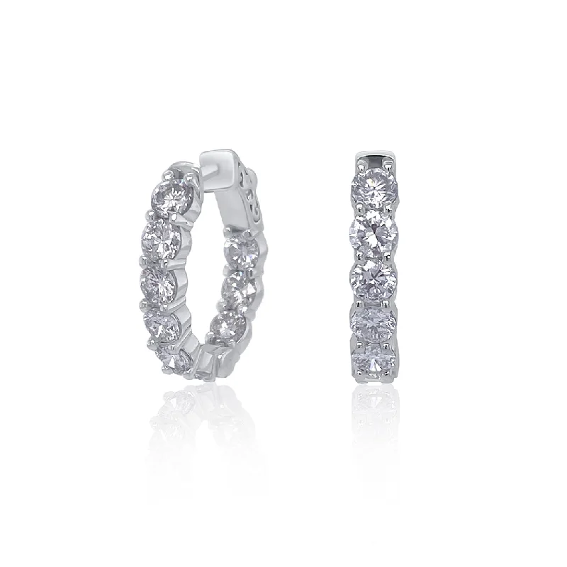 women's earrings luxury statement -4.39 Carat Round Natural Diamond Inside-Out Hoop Earrings in 14K White Gold