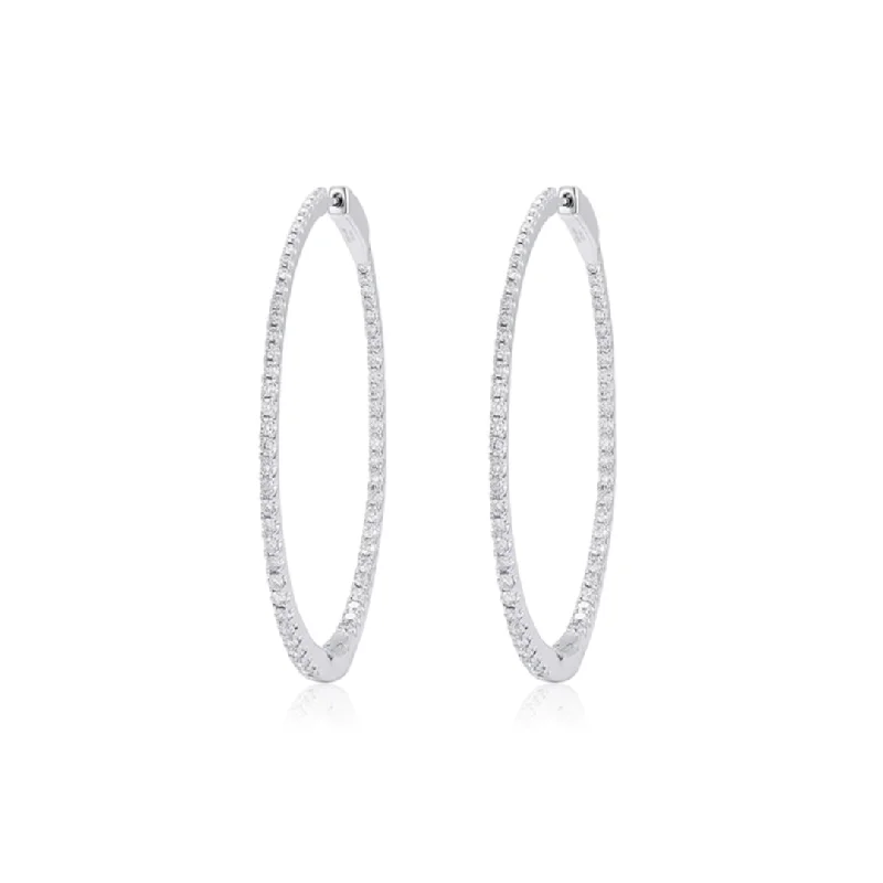 women's earrings with engraved message -2.30 Carat Round Diamond Inside Out Hoops set in 14k White Gold